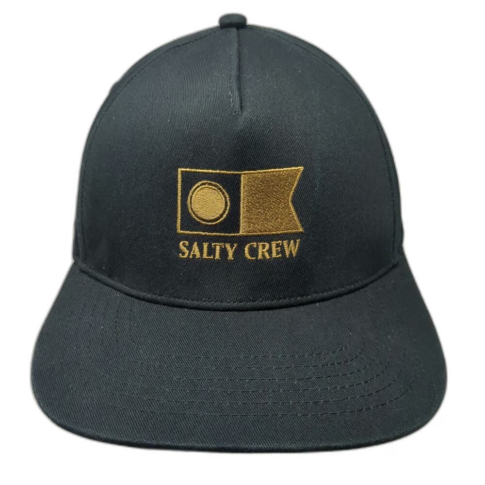 Salty Crew 5 Panel Hat Black One Size Snapback Embroidered Logo Flat Brim